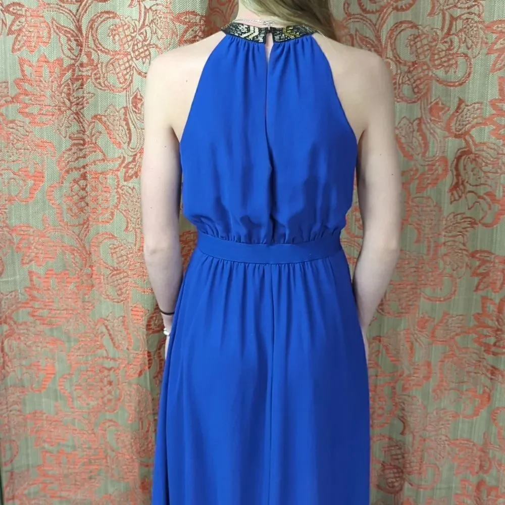 The clothing Co. formal/prom dress floor length‎ halter top beaded royal blue